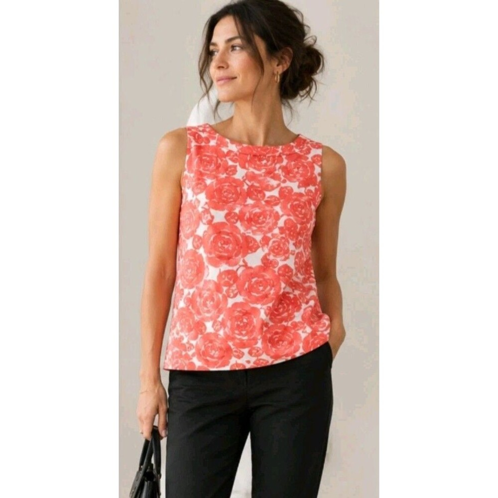J.Crew Rose Print Twee Coquette Top Sleeveless Zip Back Size XS Chic Floral